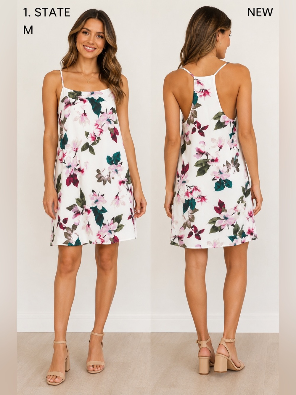 1. STATE Tahiti Floral Shift Dress Med New  Sleeveless vacation casual tropical